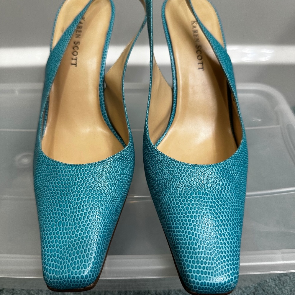 Turquoise Kitten Heel Slingbacks